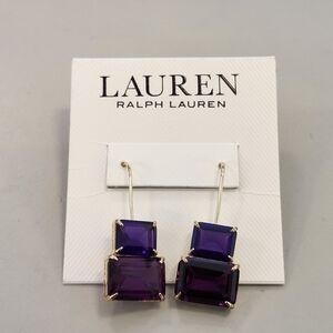 NWT Ralph Lauren Purple Gold-Tone Double Stone Drop Earrings